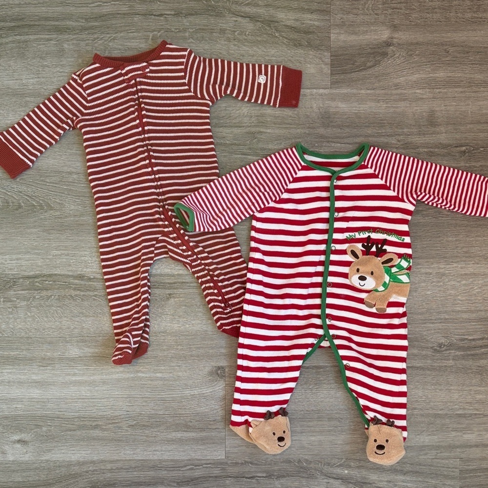 Little Planet Organic by Carter's/Little Me Christmas striped zip up baby footie